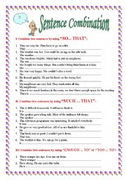 English Worksheet: Sentence Combination