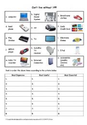 English Worksheet: Cant live without it