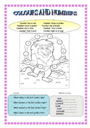 English Worksheet: colours and numbers
