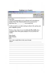 English Worksheet: e-mail writing (enquiries)