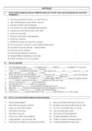 English Worksheet: definite and indefinite articles