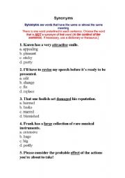 English Worksheet: Synonyms