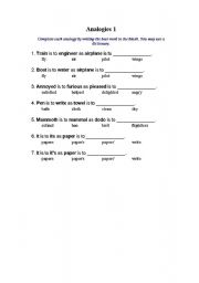 English worksheet: Analogies 1