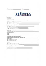 English Worksheet: All About Me