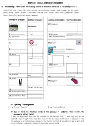 English Worksheet: American/british