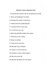 English Worksheet: Worksheet for the Present Tense