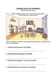 English Worksheet: Where is the furniture?