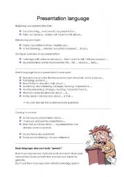 English Worksheet: presentation language