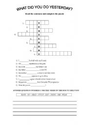 English Worksheet: simple past crossword