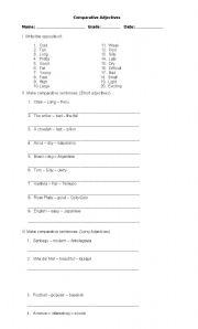 English Worksheet: comparatives and superlatives