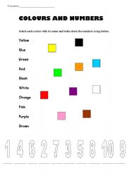 English worksheet: colours and numbers