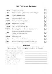 English Worksheet: At the restaurant