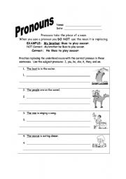 English worksheet: Subject Pronoun Practice