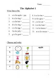 English worksheet: The Alphabet a-m