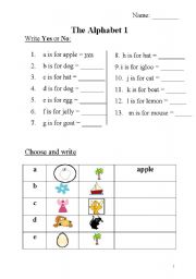 English Worksheet: The Alphabet a-m