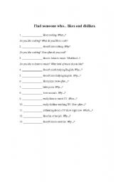 English worksheet: Likes and Dislikes