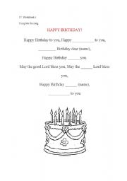 English Worksheet: happy birthday song