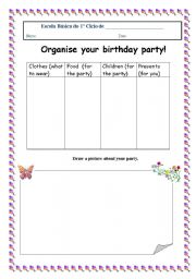 English worksheet: Organise your birthday party