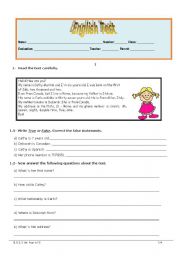 English Worksheet: Elementary Test