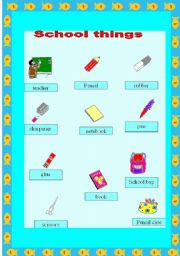 English worksheet: school things