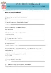 English Worksheet: REPORTED SPEECH WORKSHEET