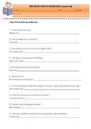 REPORTED SPEECH WORKSHEET version B