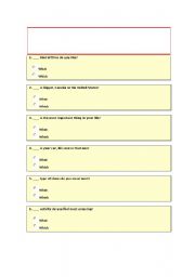 English worksheet: which and what