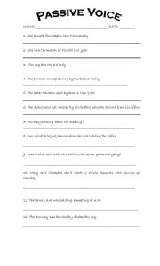 English Worksheet: PAssive Voice