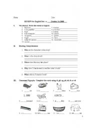 English worksheet: review 3rd grade