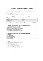 English Worksheet: SIMPLE PRESENT TENSE VERBS