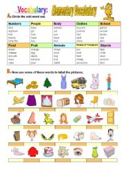English Worksheet: Elementary Vocabulary