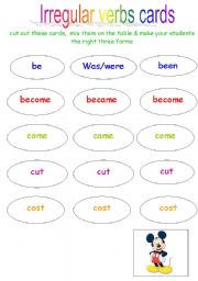 English worksheet: Irregular verbs cards Set1