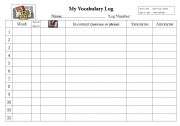 English Worksheet: Vocabulary Log Sheet