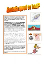 English Worksheet: Bacteria - good or bad? Reading comprehension