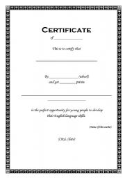 English worksheet: Certificate