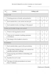 English Worksheet: Evaluation on the project work