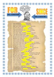 English Worksheet: SINCE and FOR  - Present Perfect