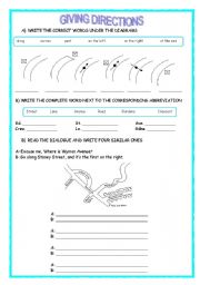 English Worksheet: giving directions 1st part