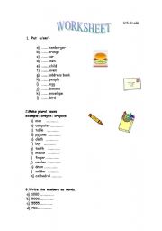 English Worksheet: a/an ,numbers, singular plural