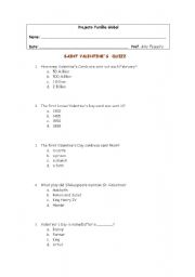 English worksheet: Valentines Quizz