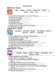 English Worksheet: horoscopes part1