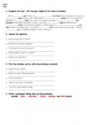 English Worksheet: past simple tense extension