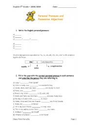 English Worksheet: Personal Pronouns and Possessive Adjectives