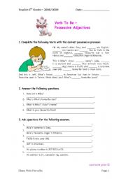 English Worksheet: Verb to be + Possessive Adjectives