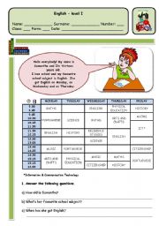 English Worksheet: TIMETABLE AND SCHOOL SUBJECTS - PAGE 1