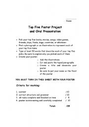 English Worksheet: Top Five Poster Project