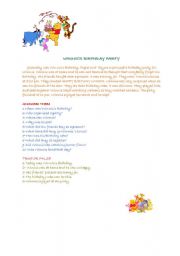 English Worksheet: Winnies birthday with simple past