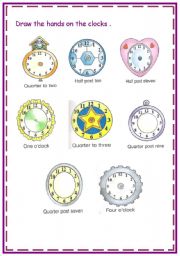 English Worksheet: hands of the clock