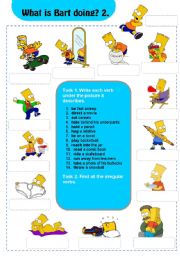 English Worksheet: Actions: What is Bart doing? 2/3