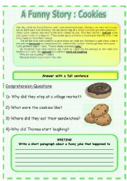 English Worksheet: READING : A fUNNY STORY  :  COOKIES